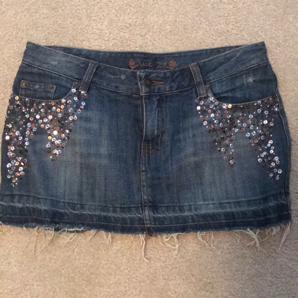 Sequin jean skirt